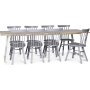 Edge spisegruppe; Spisebord i hvit HPL 240x90 cm med 8 gr Orust stokkstoler