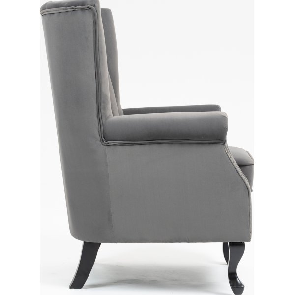 Øreklaff lenestol i grå fløyel Øreklaff lenestol i grå fløyel