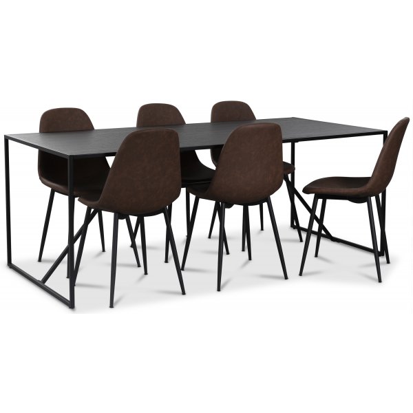 Atlantic spisegruppe: Lazio bord + 6 stk Atlantic Empire stoler brown PU