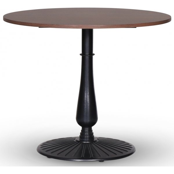 Mystery bord, rundt, 90 cm - Blad svart understell / mrk treimitasjon
