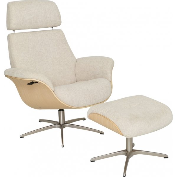 Falcon lenestol med fotskammel - Lys beige/hvitpigmentert eik