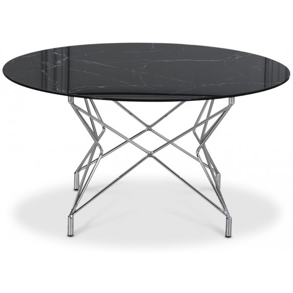 Sofabord Star 90 cm - Svart marmorert glass / Forkrommet underdel