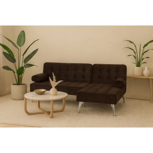 Sovesofa med divan brun fløyel 198 cm Sovesofa med divan brun fløyel 198 cm