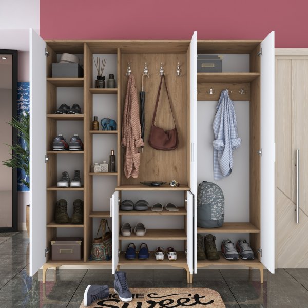 Esa hallmøbler 180 x 37,5 x 198,6 cm Variant A - Valnøtt/hvit Esa hallmøbler 180 x 37,5 x 198,6 cm Variant A - Valnøtt/hvit