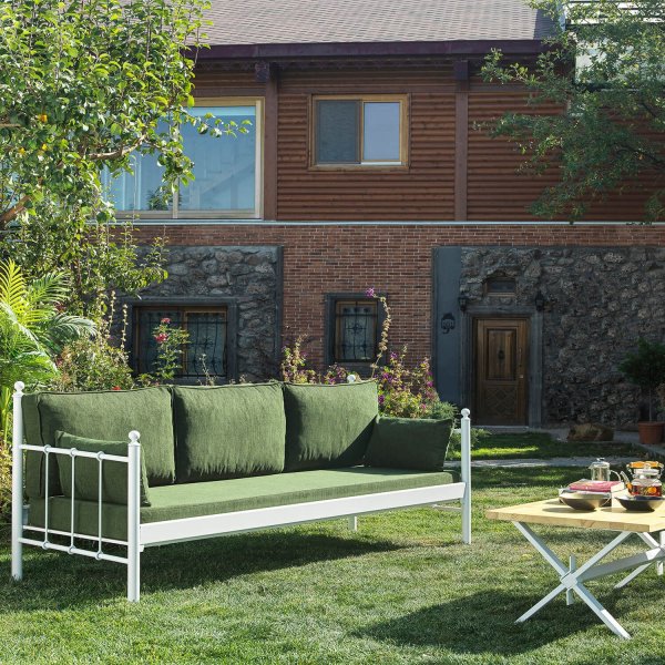 Lalas 3-seters utesofa - Hvit/grnn + Flekkfjerner for mbler