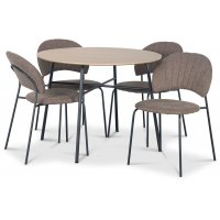 Tofta spisegruppe Ø100 cm bord i lyst tre + 4 stk Hogrän brune stoler Tofta spisegruppe Ø100 cm bord i lyst tre + 4 stk Hogrän brune stoler
