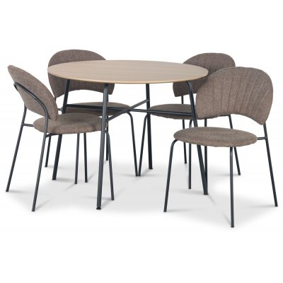 Tofta spisegruppe Ø100 cm bord i lyst tre + 4 stk Hogrän brune stoler