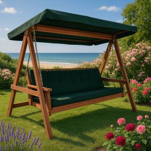 Sammenleggbar hengek�ye i tre med gr�nt tak