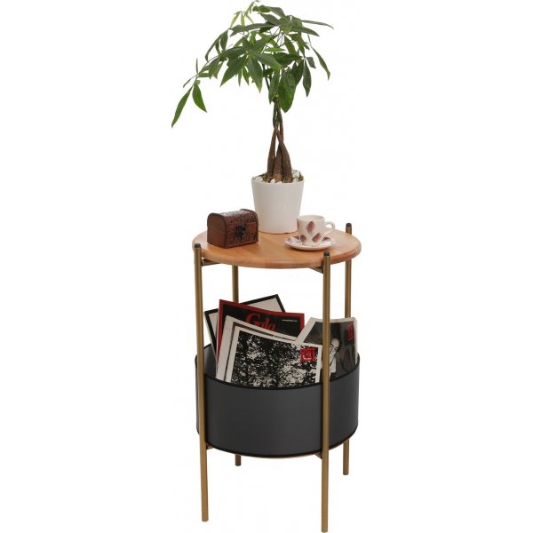 Pergo sidebord med kurv Ø40 cm - Sort/eik Pergo sidebord med kurv Ø40 cm - Sort/eik