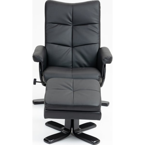 Duvns reclinerlenestol med fotskammel - Svart PU