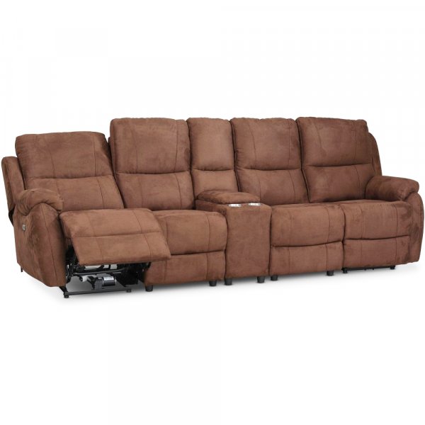 Enjoy Hollywood reclinersofa - 4-seters (elektrisk) i brunt mikrofiberstoff