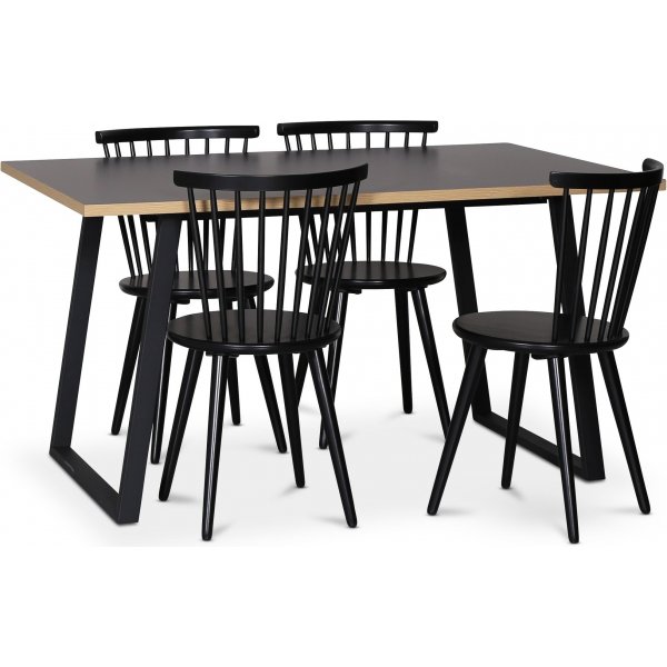 Edge 3.0 spisegruppe 140x90 cm inkludert 4 stk. svarte Castor pinnestoler - gr hytrykkslaminat (HPL)