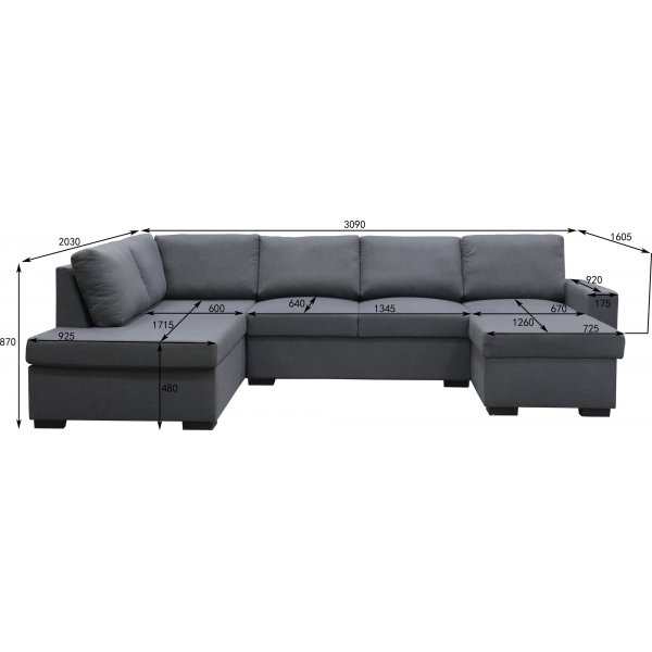 Sofa U-formet sofa 309 cm mørkegrå stoff - Solna + Tekstilrens for møbler Sofa U-formet sofa 309 cm mørkegrå stoff - Solna + Tekstilrens for møbler