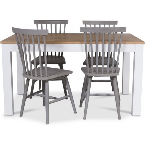 Dalar spisegruppe 140 cm bord hvit/eik + 4 gr utkragende stoler