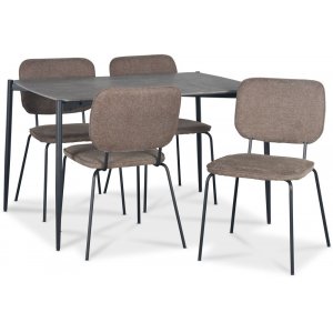 Lokrume spisegruppe med bord på 120 cm i betongimitasjon + 4 stk Lokrume brune stoler Lokrume spisegruppe med bord på 120 cm i betongimitasjon + 4 stk Lokrume brune stoler