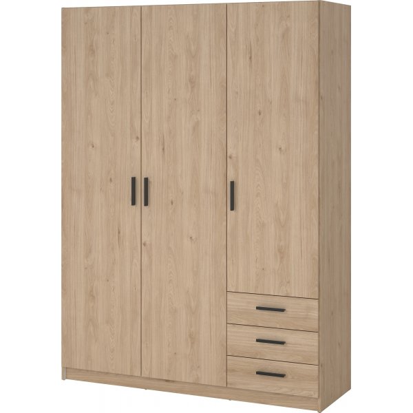 Sprint garderobe med 3 d�rer og 3 skuffer - Hickory