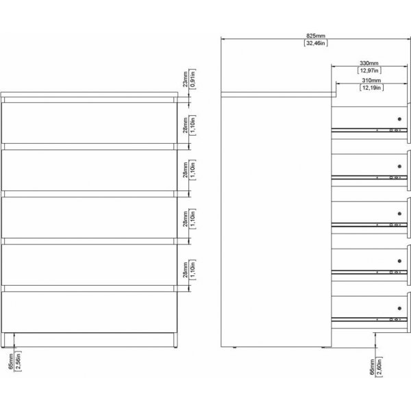 Naia kommode med 5 skuffer - Hvit Naia kommode med 5 skuffer - Hvit
