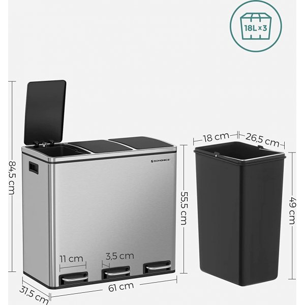 Daloa avfallsbeholder 54 l - Slv/sort