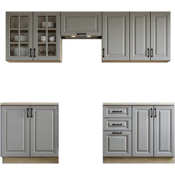 Elizabeth komplett kjkken 240 cm - Gr/sonoma eik