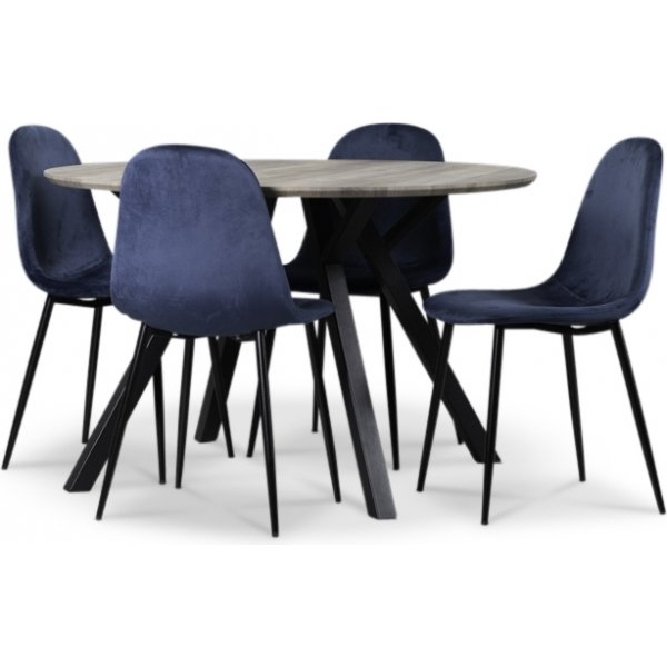Smokey spisegruppe, rundt spisebord med 4 stk Carisma flyelsstoler - Bl + 4.00 x Serviettringer