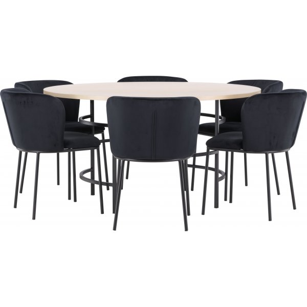 Spisebord Copenhagen med 6 Edina stoler - Sort/hvitkalket Spisebord Copenhagen med 6 Edina stoler - Sort/hvitkalket