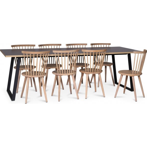 Edge 3.0 spisegruppe 240x90 cm inkludert 8 stk. hvitoljede Castor pinnestoler - gr hytrykkslaminat (HPL)