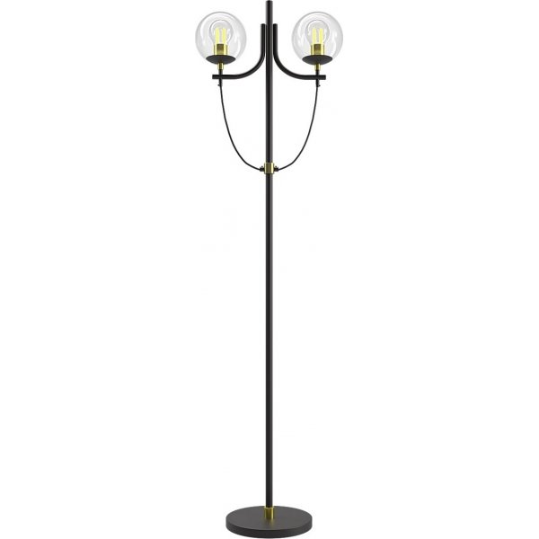 Glaslykta golvlampa - Mssing / Klarglas / Svart