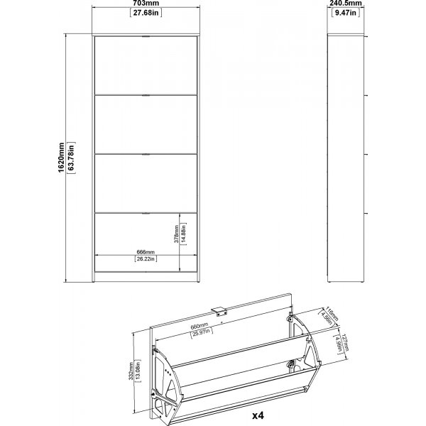 Sko dypt skoskap med 4 rom - Hvit