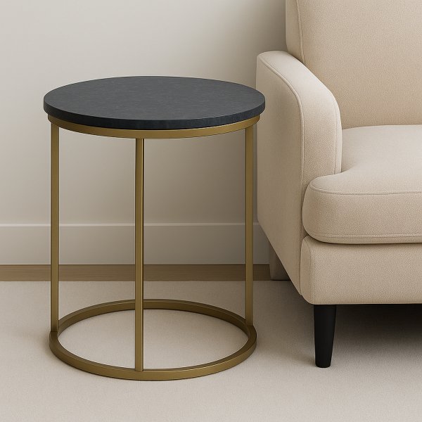 Accent sofabord rundt 50 - Gr marmor/messingfarget understell