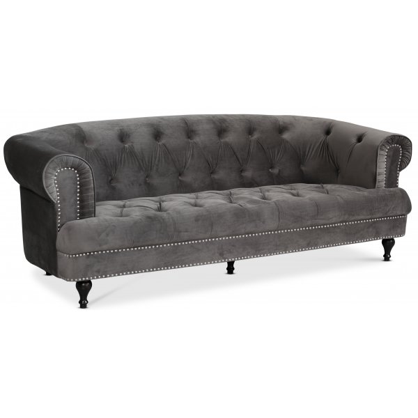 Chesterfield Winston 3-seters sofa - Grå fløyel Chesterfield Winston 3-seters sofa - Grå fløyel
