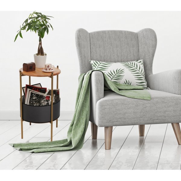 Pergo sidebord med kurv Ø40 cm - Sort/eik Pergo sidebord med kurv Ø40 cm - Sort/eik