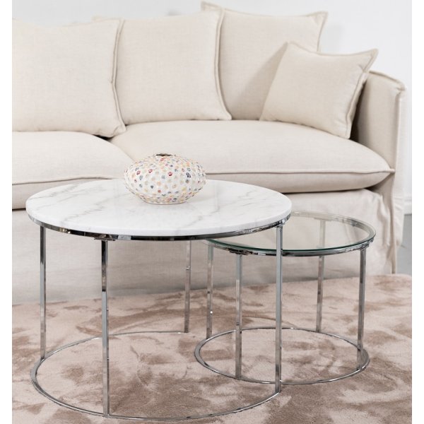 Tiffany satsbord - Hvit marmor / Krom Tiffany satsbord - Hvit marmor / Krom