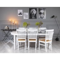 Gåsö spisegruppe: Bord 160/210 cm inkludert 6 Fårö stoler - Hvit/Eik Gåsö spisegruppe: Bord 160/210 cm inkludert 6 Fårö stoler - Hvit/Eik