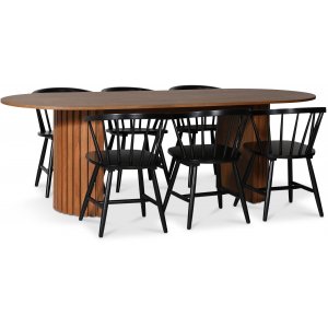 PiPi spisegruppe 230 cm inkl. 6 stk. Fårö svarte karmstoler - Valnøtt PiPi spisegruppe 230 cm inkl. 6 stk. Fårö svarte karmstoler - Valnøtt