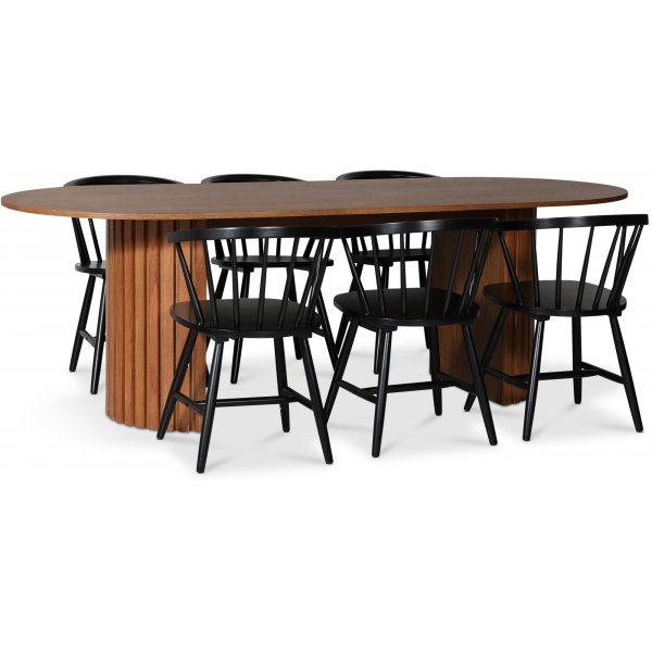 PiPi spisegruppe 230 cm inkl. 6 stk. Fr svarte karmstoler - Valntt