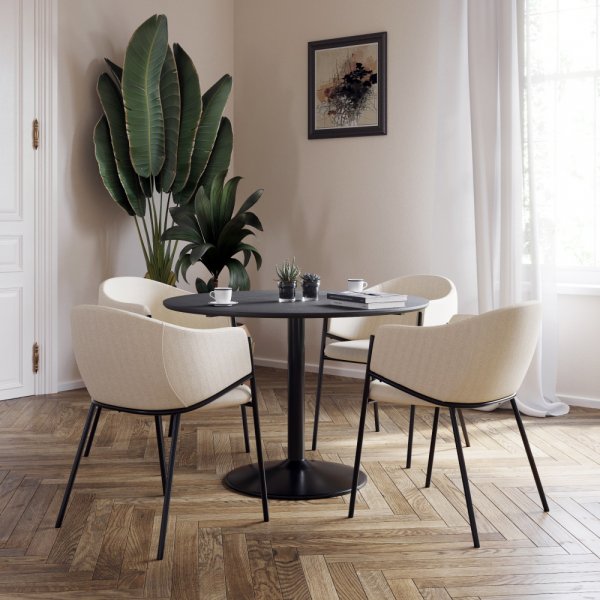 Seat spisegruppe, spisebord med 4 Stacey flyelsstoler - Svart/beige + 3.00 x Mbelftter