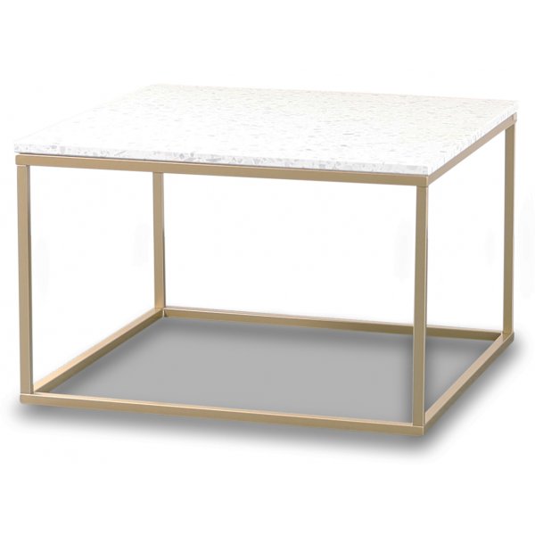 Terrazzo sofabord 75x75cm - Bianco Terrazzo & underdel i messing