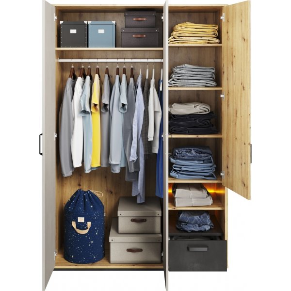 Qubic garderobeskap 130 cm - Artisan eik/grå Qubic garderobeskap 130 cm - Artisan eik/grå