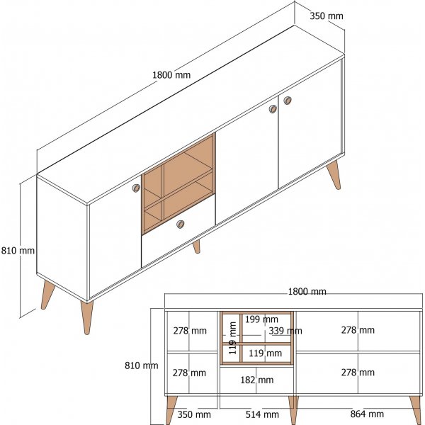 Nappa skjenk - Hvit marmor/valn�tt