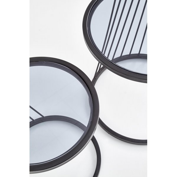 Ambani salongbord Ø42/50 cm - Røkt glass/sort Ambani salongbord Ø42/50 cm - Røkt glass/sort