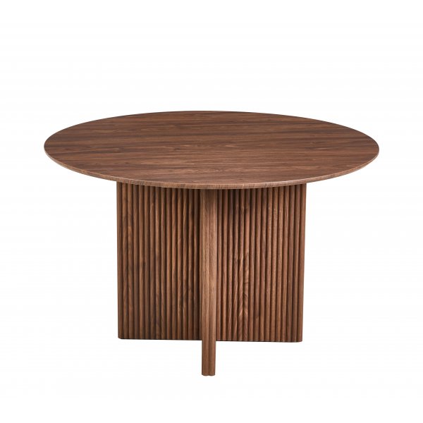 Spisegruppe Crossby bord Ø120cm i valnøtt med 4 Carisma spisestoler i lysegrå fløyel Spisegruppe Crossby bord Ø120cm i valnøtt med 4 Carisma spisestoler i lysegrå fløyel