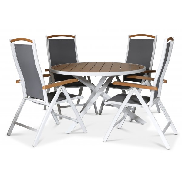 Ekenäs posisjonsstol, hvit aluminium - Grå / Eik-polywood Ekenäs posisjonsstol, hvit aluminium - Grå / Eik-polywood