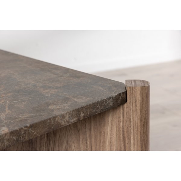 Salongbord Rogaland 100 x 100 cm - Brunt treverk med brunt marmorutseende