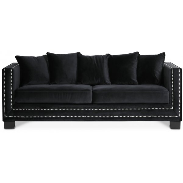Cloude 2-seters sofa med nagler - Svart (Flyel)