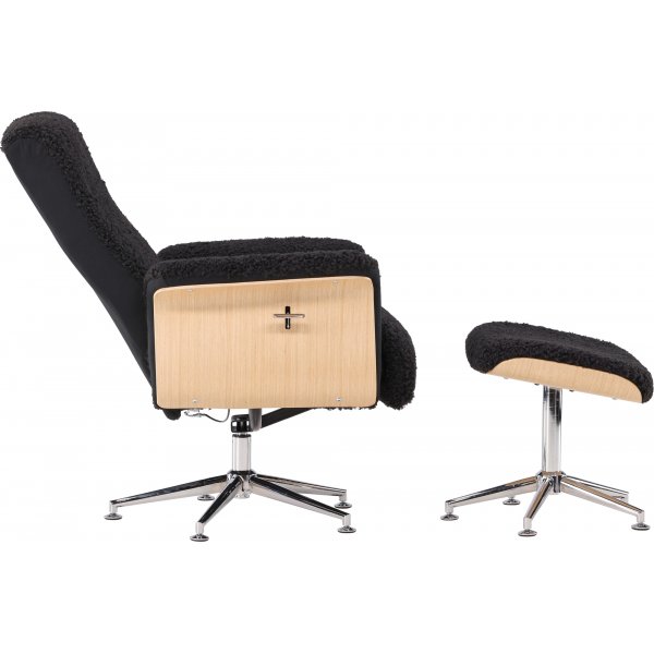 Hagön hvilestol med fotskammel - Svart saueskinnsimitasjon/oljet eik Hagön hvilestol med fotskammel - Svart saueskinnsimitasjon/oljet eik