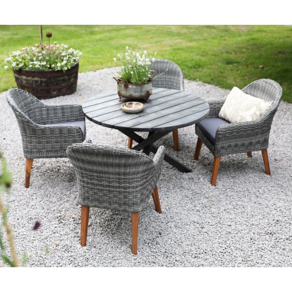 Spisegruppe Mercury: Scottsdale rundt bord inkludert 4 stk. Valetta lenestoler i gr kunstrotting