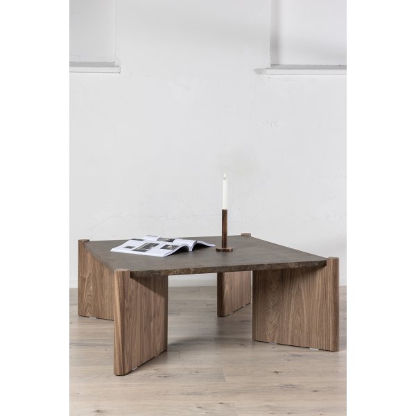 Salongbord Rogaland 100 x 100 cm - Brunt treverk med brunt marmorutseende