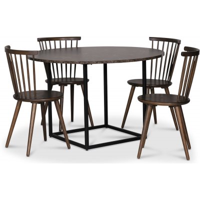 Sintorp spisegruppe, rundt spisebord Ø115 cm inkludert 4 stk. Castor pinnestoler – Brun marmor (Laminat) + Flekkfjerner for møbler