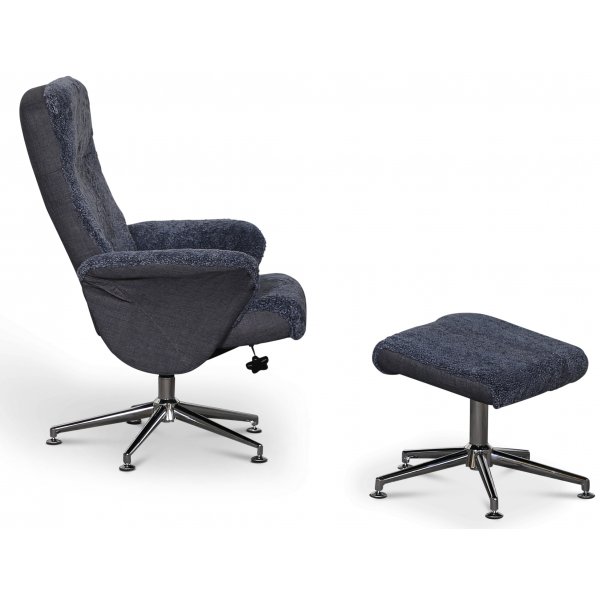 Times lenestol med fotskammel (Recliner) - Mørkegrått saueskinn Times lenestol med fotskammel (Recliner) - Mørkegrått saueskinn