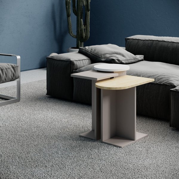 Mund settbord - Lys mokka/eik/hvit
